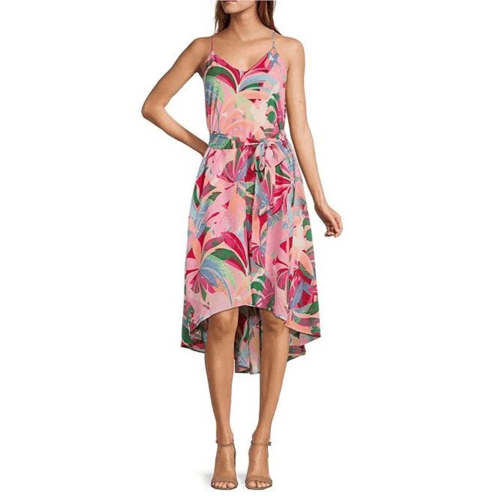 Laundry Tropical Sleeveless Tie Waist High-Low Dress Women's Floral Size 16 NWT